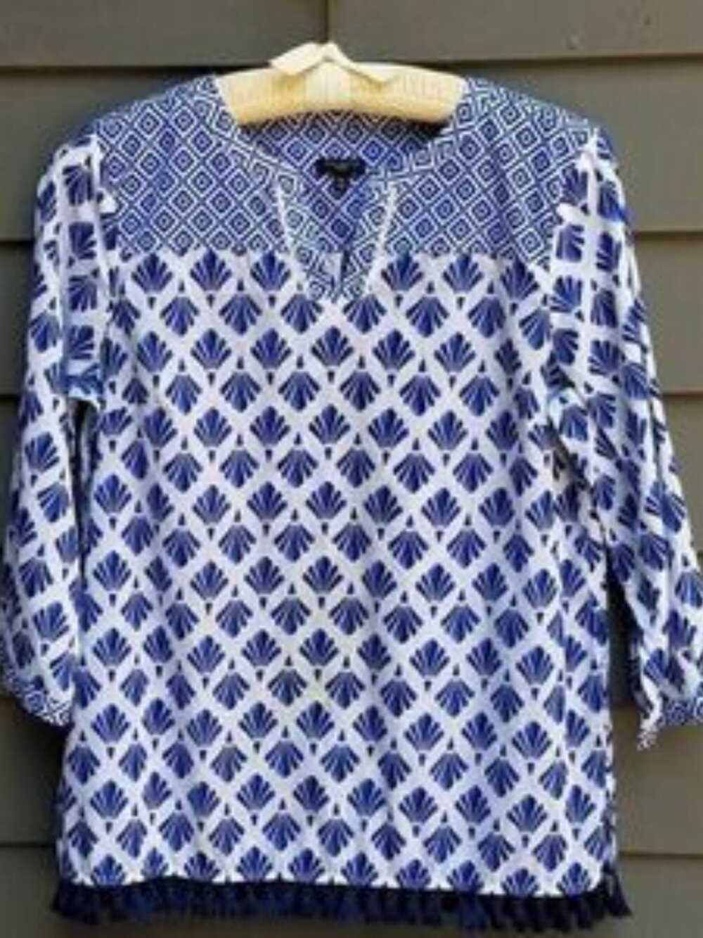 Talbot's Blue White Geometric Print Cotton Top size MP